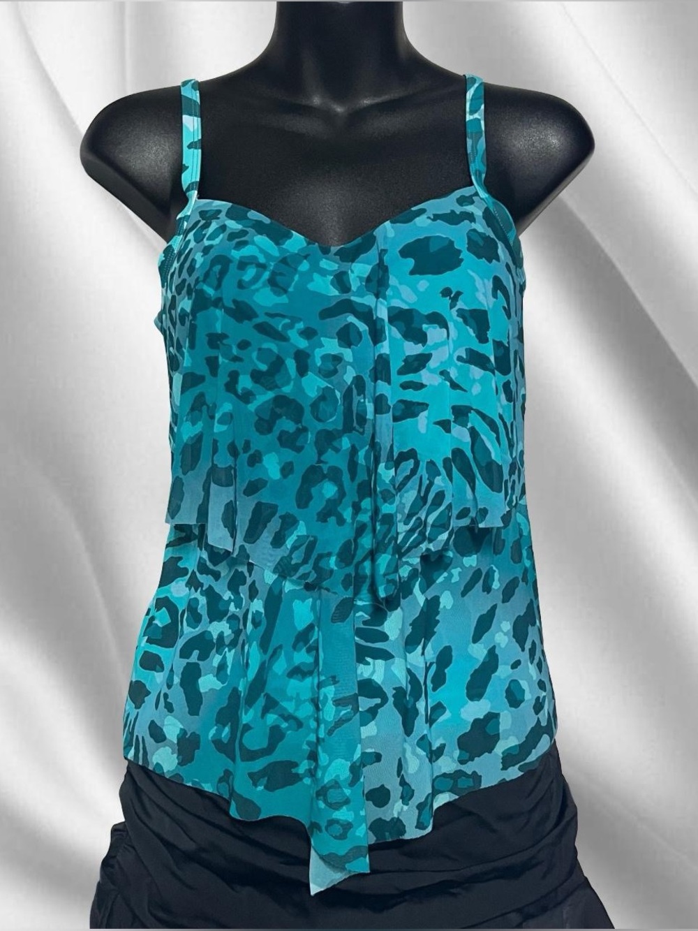 Vtg Krista Cheetah Frilly Swim Top